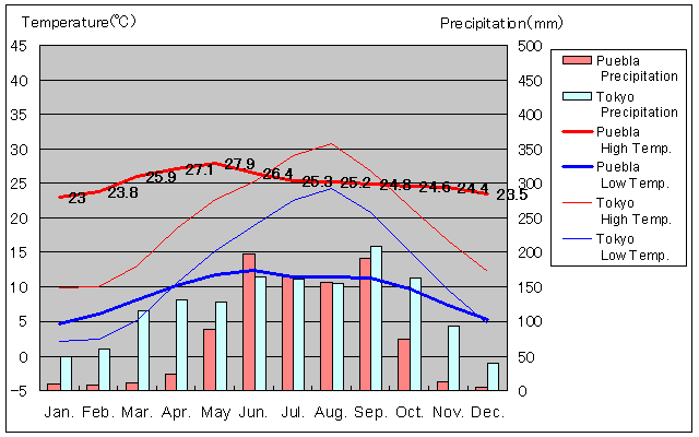 Puebla Temperature Graph