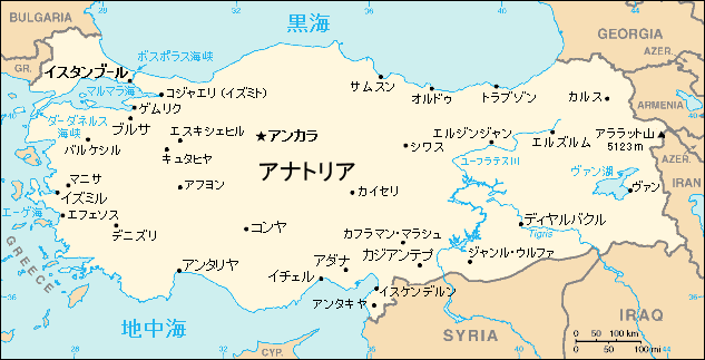 日本語版のトルコ地図