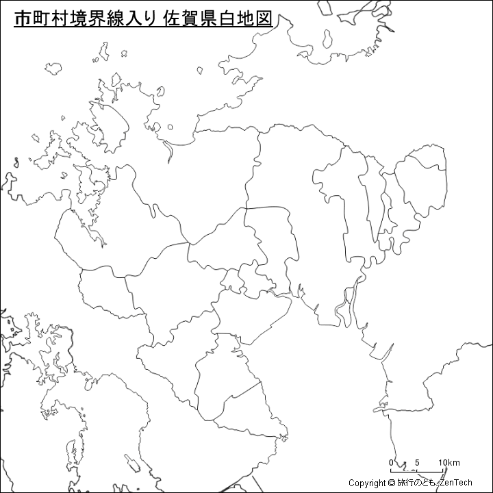 市町村境界線入り 佐賀県白地図