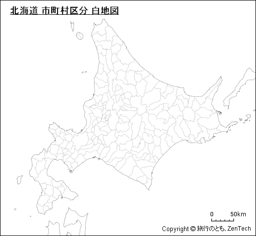 市町村境界線入り北海道白地図