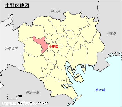 東京23区、中野区地図
