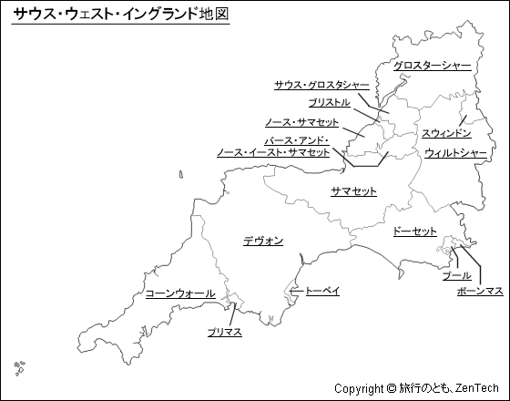 イギリス サウス ウェスト イングランド地図 旅行のとも Zentech