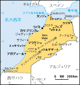 日本語版のモロッコ地図