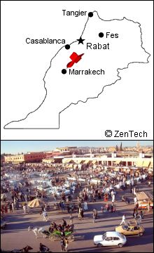 マラケシュ地図とジャマ・エル・フナ広場の写真