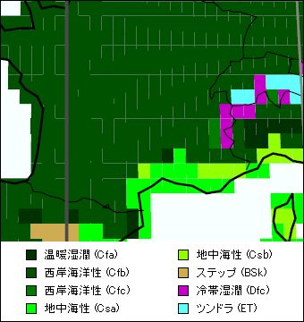 オーヴェルニュ地方気候区分地図