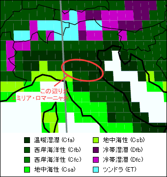 エミリア・ロマーニャ州気候区分地図