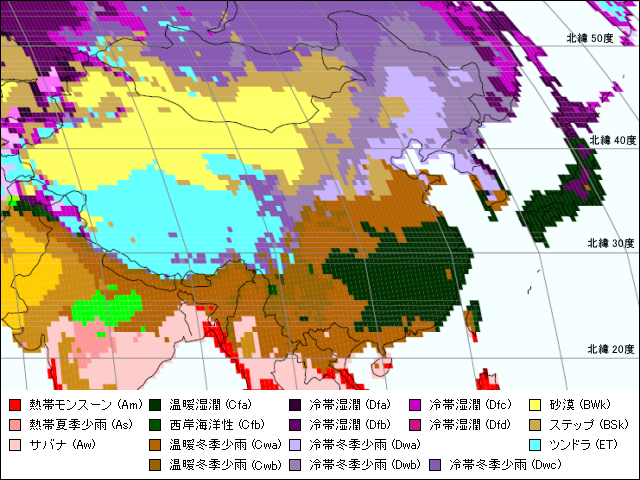 東アジア気候区分地図
