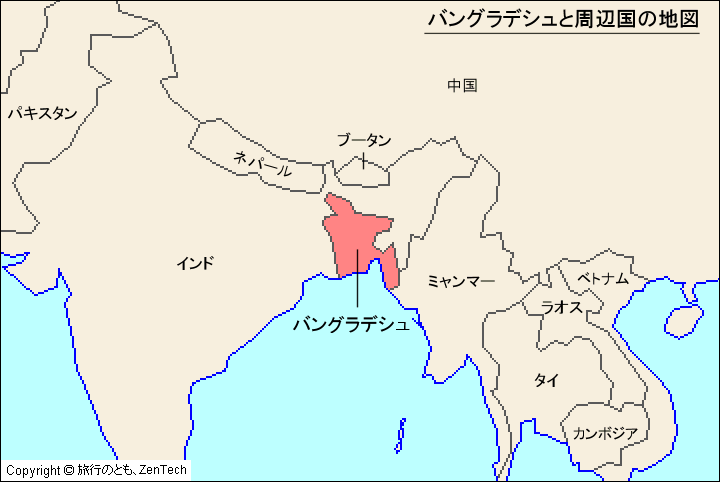 バングラデシュと周辺国の地図