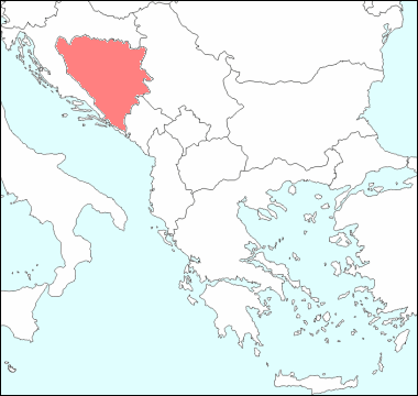 バルカン半島におけるボスニア・ヘルツェゴビナ地図