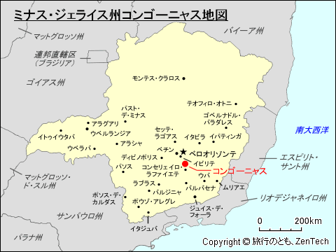 ミナス・ジェライス州コンゴーニャス地図