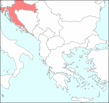 バルカン半島におけるクロアチア地図