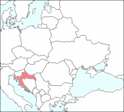 東ヨーロッパにおけるクロアチア地図