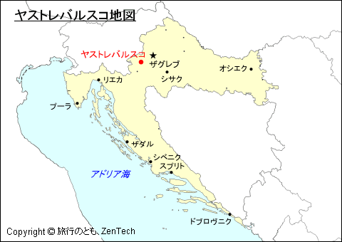 クロアチアにおけるヤストレバルスコ地図