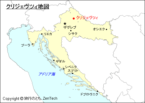 クロアチアにおけるクリジェヴツィ地図