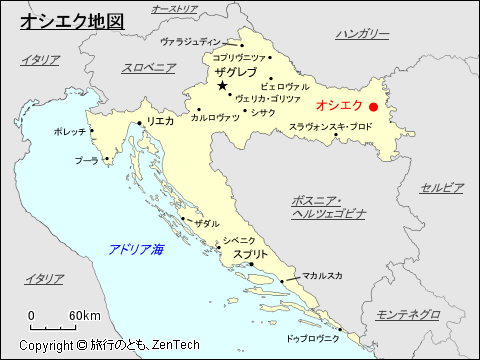 オシエク地図
