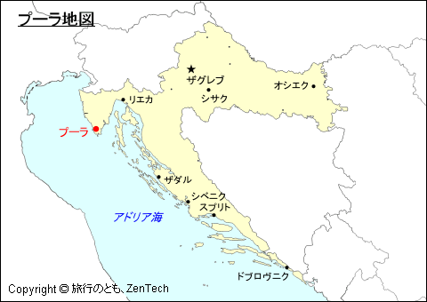 クロアチアにおけるプーラ地図