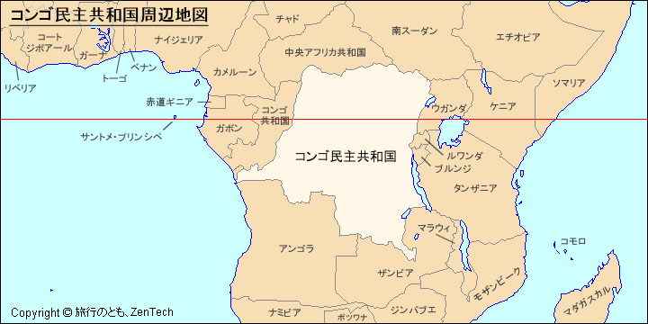 コンゴ民主共和国周辺地図