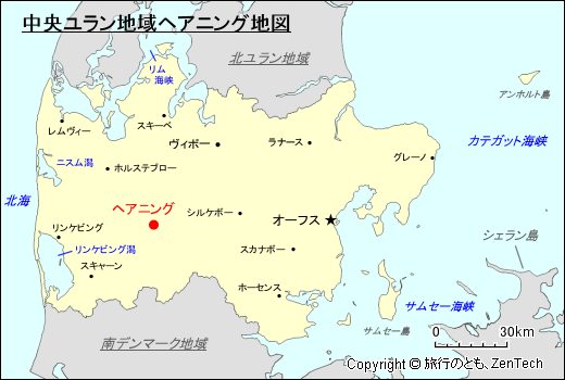 中央ユラン地域ヘアニング地図