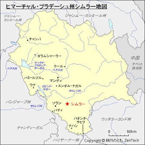 ヒマーチャル・プラデーシュ州シムラー地図