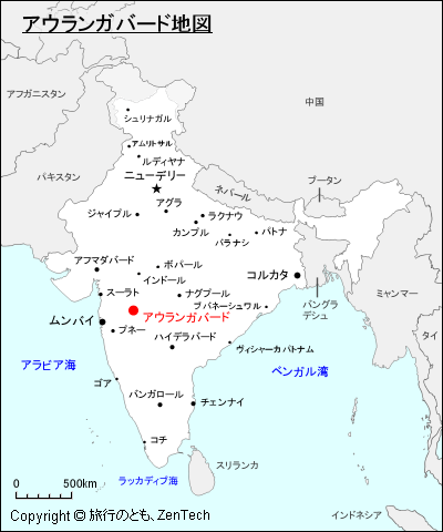 インドにおけるアウランガバード地図