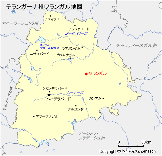テランガーナ州ワランガル地図