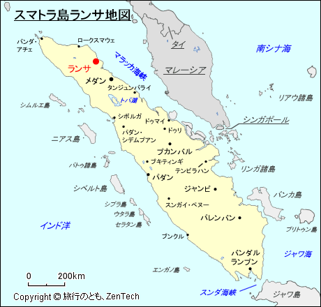 スマトラ島ランサ地図