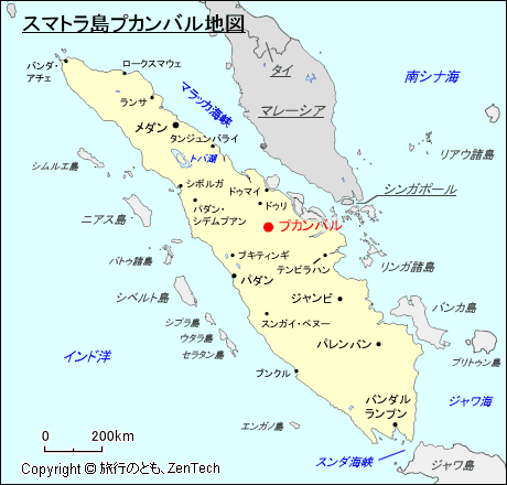 スマトラ島プカンバル地図