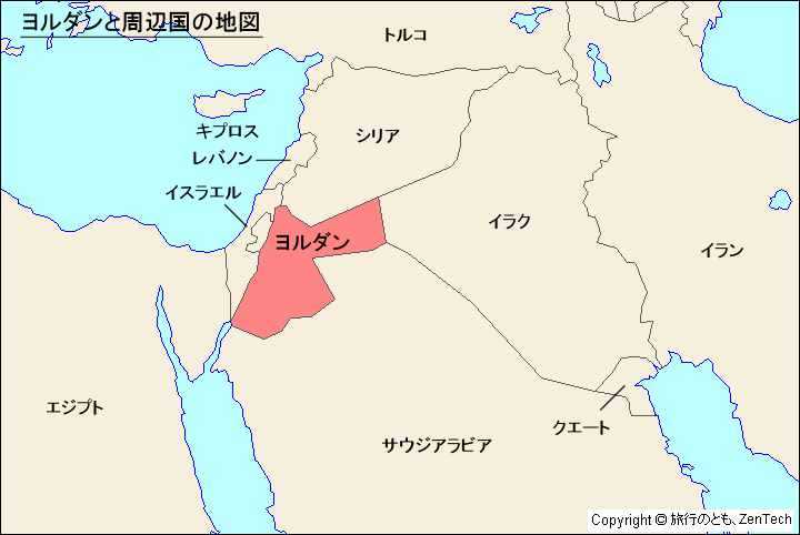 ヨルダンと周辺国の地図