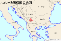 コソボと周辺国の地図