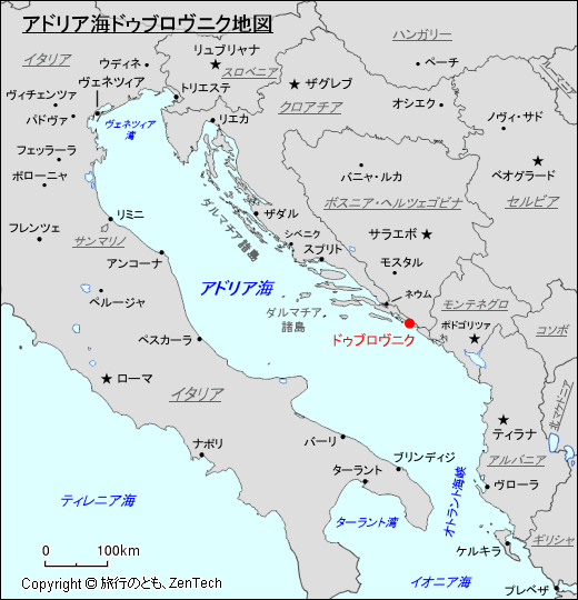 アドリア海ドゥブロヴニク地図