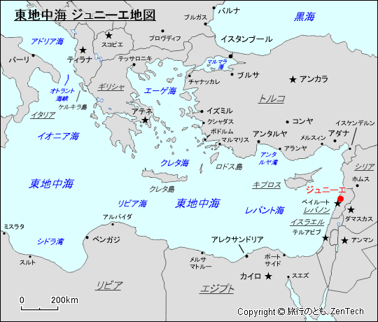 東地中海 ジュニーエ地図