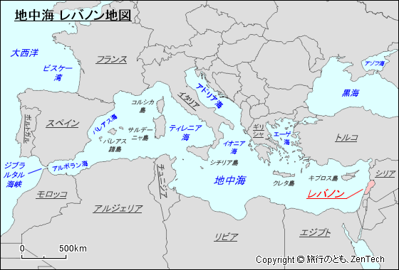 地中海 レバノン地図