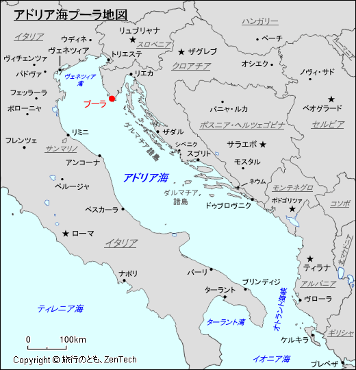 アドリア海プーラ地図