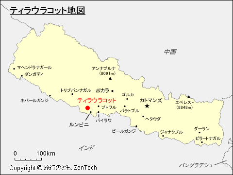 ネパールにおけるティラウラコット地図