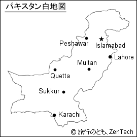 都市名入りパキスタン白地図