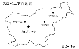 日本語の都市名入りスロベニア白地図（小サイズ）