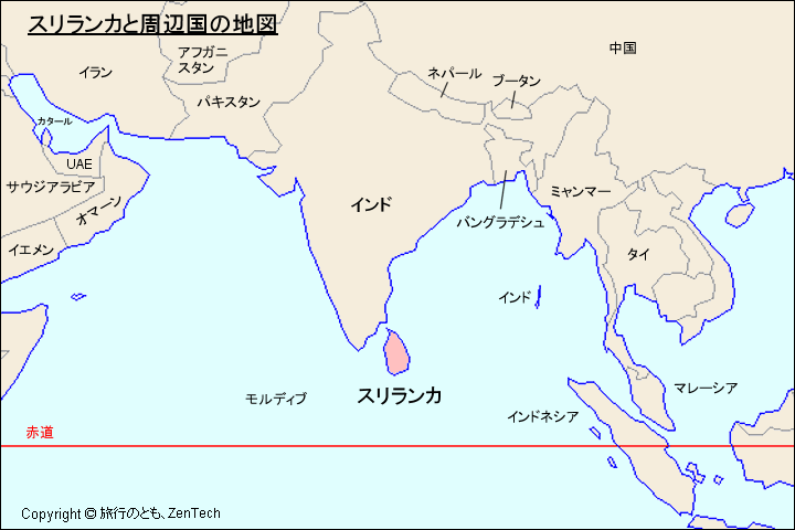 スリランカと周辺国の地図