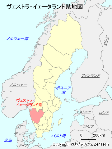 スウェーデン ヴェストラ・イェータランド県地図