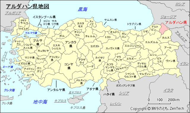 アルダハン県地図