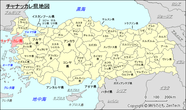 チャナッカレ県地図