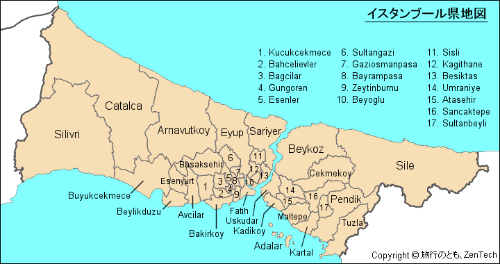 イスタンブール県下位自治体地図