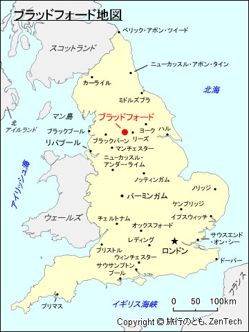 イングランド・ブラッドフォード地図