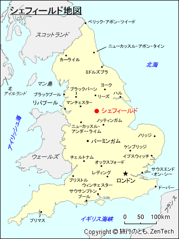 イングランド・シェフィールド地図