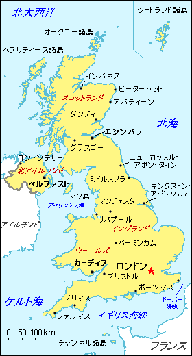 日本語版のイギリス地図