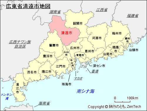 広東省清遠市地図