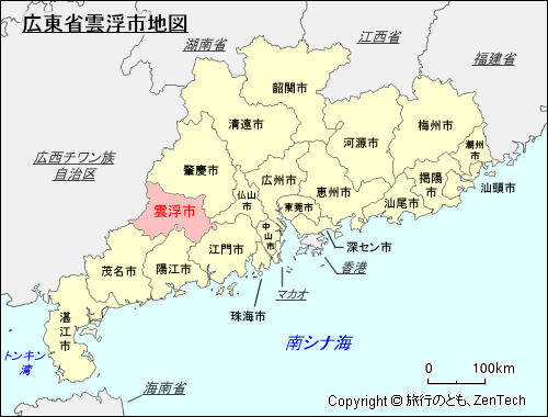 広東省雲浮市地図