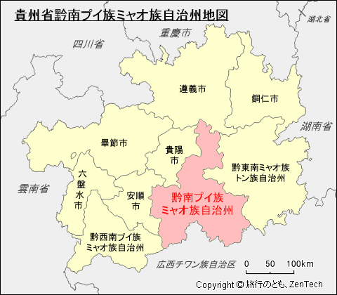 貴州省黔南プイ族ミャオ族自治州地図