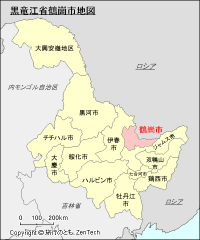 黒竜江省鶴崗市地図