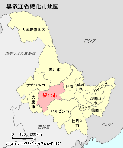黒竜江省綏化市地図