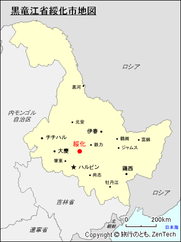 黒竜江省綏化市地図
